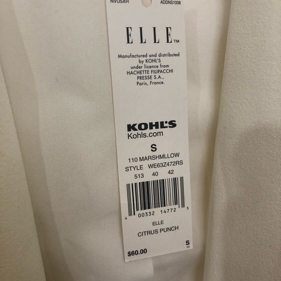 ELLE Small Sleeveless Blazer Jacket Duster Vest Collared Open Front Marshmallow - Picture 10 of 13